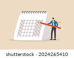 4 day work week, reduce working day to increase efficiency and productivity, flexible work day for employee benefit concept, businessman manager put holiday on calendar to make company 4 day work week