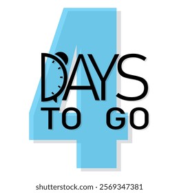 4 days countdown. Four days left. Blue number four. Countdown timer vector.