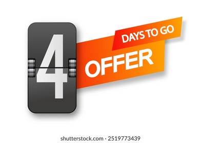4 days to go icon set. Countdown of days remaining. Offer timer sticker limited to a few days. Vector