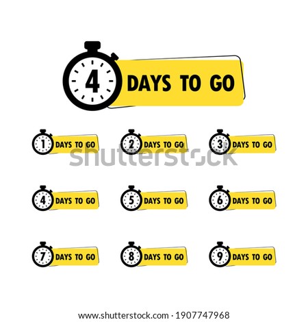 4 days to go icon set. Countdown of days remaining. Offer timer, sticker limited to a few days. Vector EPS 10. Isolated on white background