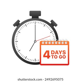 4 days to go icon. Timer icon. Flat style. Vector icon.