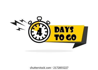 4 days to go. Vector emblem with the number of days remaining. label, blue alarm clock flat with ribbon, promotion icon, best deal symbol vector illustration.