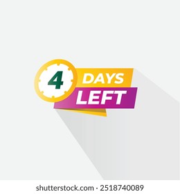 4 Days left  Countdown badge with vector number and timer stopwatch illustration. 2 days to go badge for discount promo sticker, business limited special promotion, best deal emblem or logo isolated 