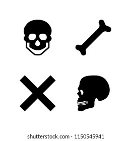 4 death icons in vector set. cross, skull and skeleton illustration for web and graphic design