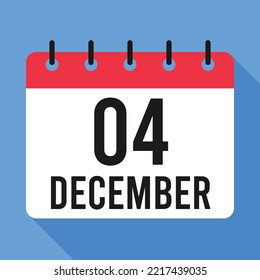 4 December Calendar. Blue Background. Vector Calendar.