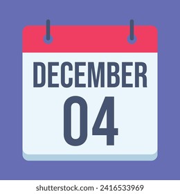 4 December Calendar. Blue Background. Vector Calendar.
