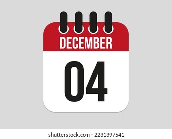 4 December calendar icon. Calendar template for the days of december. Red banner for dates and business