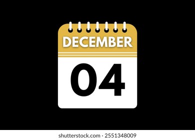 4 December calendar icon text page monthly web design on golden, black, and white background vector, icon, or illustration with the month of December 4