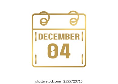 4 December calendar icon text page monthly web design on golden and white background vector, icon, or illustration with the month of December 4 