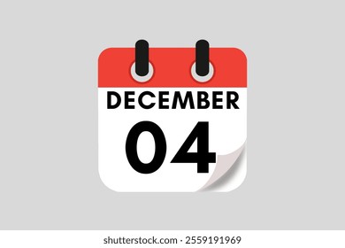 4 December calendar icon text page monthly web design on red, white, black and ash background vector, icon, or illustration with the month of December 4