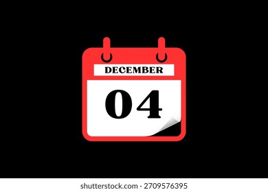Diseño web mensual de la página de texto del icono del calendario del 4 de diciembre en el Vector, el icono o la ilustración del fondo rojo, blanco y negro con el mes del 4 de diciembre