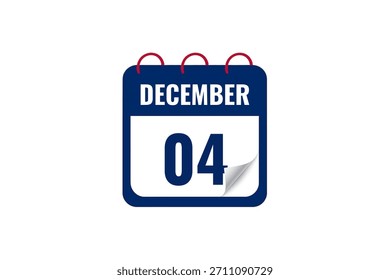 Diseño web mensual de la página de texto del icono del calendario del 4 de diciembre en el Vector, el icono o la ilustración del fondo blanco, rojo y azul con el mes del 4 de diciembre