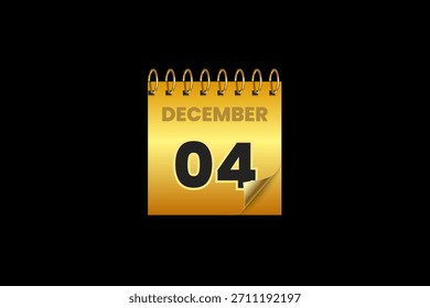 4 December calendar icon text page monthly web design on black and golden background vector, icon, or illustration with the month of December 4