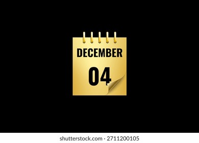4 December calendar icon text page monthly web design on black and golden background vector, icon, or illustration with the month of December 4