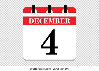 Vector Icono del calendario del 4 de diciembre, ícono del calendario del mes de diciembre de 4 fechas, ícono del calendario del 4 de diciembre, ícono del calendario del Vector.
