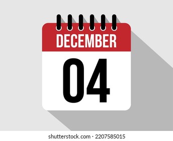 4 December calendar vector icon. Red december date for the days of the month