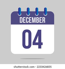 4 december calendar vector. Calendar icon for december with marked date. Design for schedules, meetings and appointments