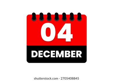 4 de diciembre mes de mayo Vector de un solo día, ilustración, calendario con rojo, negro y blanco color de fondo icono de calendario de 4 de diciembre