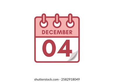 4 December month single day vector, illustration, calendar with maroon, rose and white color background calendar December 4