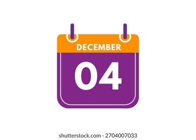 4 December month single day vector, illustration, calendar with orange, purple, ash and white color background calendar icon of December 4
