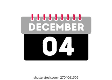 4 December month single day vector, illustration, calendar with ash, black, red and white color background calendar icon of December 4