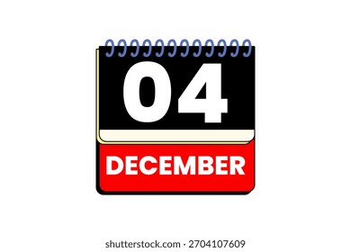 4 Diciembre mes Vector de un solo día, ilustración, calendario con rojo, negro, amarillo y blanco color de fondo icono de calendario de 4 de diciembre