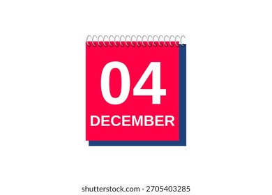 4 Diciembre mes Vector de un solo día, ilustración, calendario con rojo, azul y blanco color de fondo icono de calendario de diciembre 4