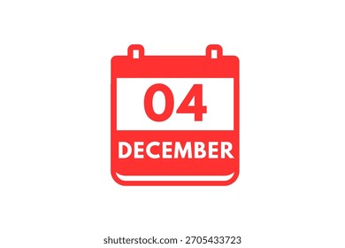 4 Diciembre mes Vector de un solo día, ilustración, calendario con el color rojo y blanco icono de calendario de fondo del 4 de diciembre