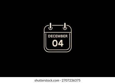 4 Diciembre mes Vector de un solo día, ilustración, calendario con fondo dorado y blanco marco de fondo icono de calendario de diciembre 4