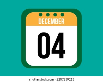 4 December orange calendar vector. December date with square on light background.