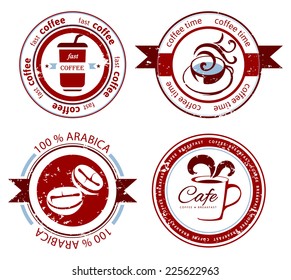 4 decorative coffee stamps over white background