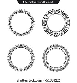 4 Decorative Round Vector Elements, Circle Ornament Frames Collection, Circular Ornate Photo Border