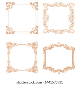 4 Decorative vintage frames borders backgrounds rectangle proportions set, Floral elements for design of monograms, invitations, frames, menus, labels and anything