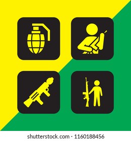 4 defense icons in vector set. grenade and gun illustration for web and graphic design