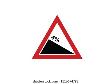 4% degree steep descent traffic sign - symbol - red triangle