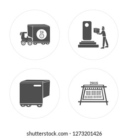 4 Delivery truck, Forklift, Delivery, Calendar modern icons on round shapes, vector illustration, eps10, trendy icon set.