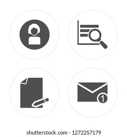 4 Demographic, File, Analytics, Email modern icons on round shapes, vector illustration, eps10, trendy icon set.