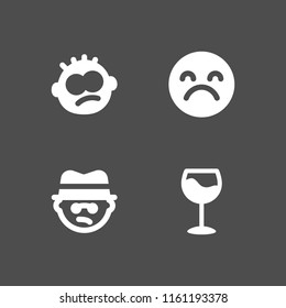 4 depressed icons in vector set. alcohol, sad, tired and bully illustration for web and graphic design