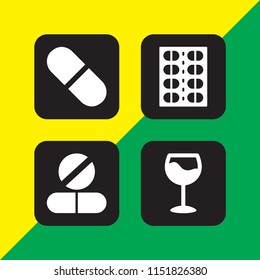 4 depression icons in vector set. pill, pills and alcohol illustration for web and graphic design
