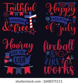 4 design for 4th July shirt design Print template happy independence day American typography design