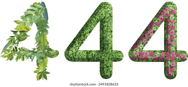 4, diseño hecho de hierba verde, hojas y flor, .conveniente para Plantillas de cumpleaños, aniversario y día conmemorativo, vaya concepto verde	
