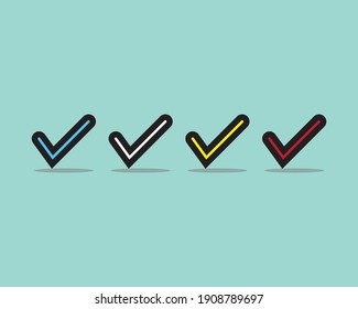 4 designs of tick icons with different colors