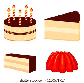 4 dessert cartoon set. Elements for coffee shop menu or birthday party invitation. Comfort food vector illustration.