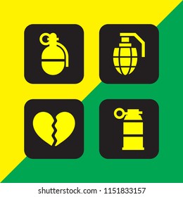 4 destruction icons in vector set. broken and grenade illustration for web and graphic design