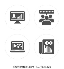 4 Development, Digital marketing, Feedback, Statistics modern icons on round shapes, vector illustration, eps10, trendy icon set.