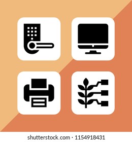 4 device icons in vector set. smart lock, screen, smart and printer illustration for web and graphic design