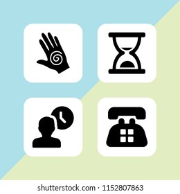 4 dial icons in vector set. old telephone, spiral and clock illustration for web and graphic design