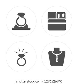 4 Diamond ring, Necklace, Wallet, ring modern icons on round shapes, vector illustration, eps10, trendy icon set.