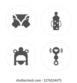4 Diaper, Baby Hat, Cup, Rattle modern icons on round shapes, vector illustration, eps10, trendy icon set.