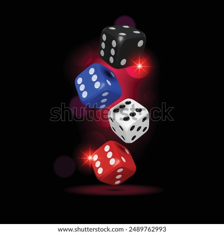 4 dice red, black, blue, white casino dices, playing night, club, party night, Game